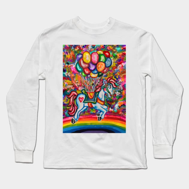 Flying Rainbow Balloon Horse Dream Long Sleeve T-Shirt by Art by Deborah Camp